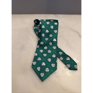 Tango Men's Silk Necktie Tie Green Plaid Playing Poker Cards Casino Gambling